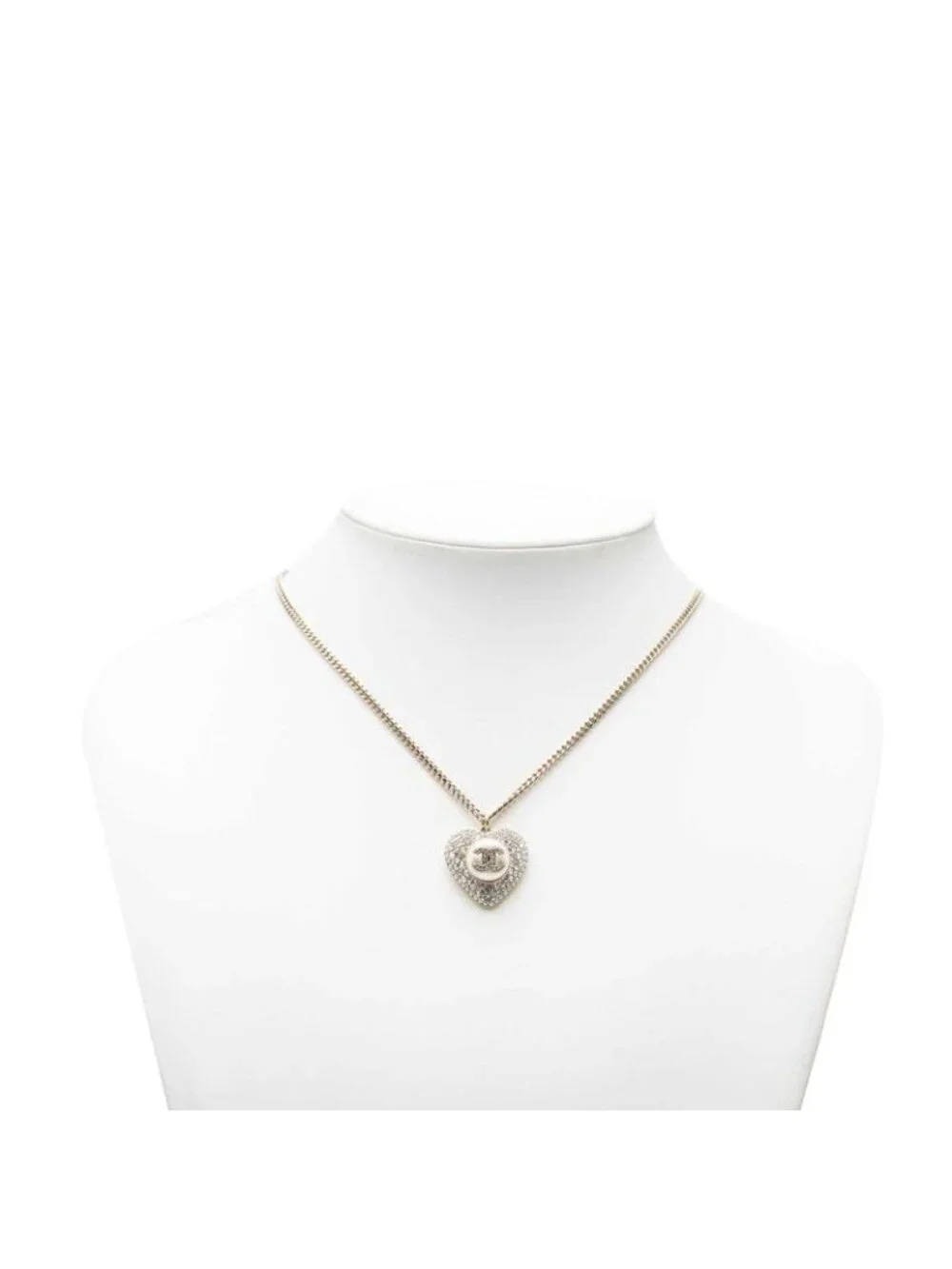 Chanel CC Logo Heart Motif Chain Pendant Stamp Silver White Metal
